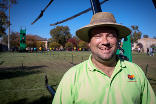 Dave Ebner is a Field Manager for The Fun Ones from Carol Stream, IL. He brought their portable zip line to the Bradley Homecoming celebration. He has been in this line of work for 15 years and believes in ‘working hard to party hard’.