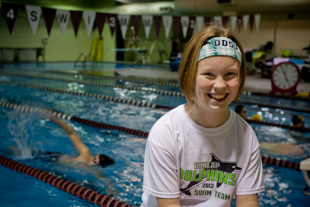 Kaitlynn Wulfekuhle swims for the Dunlap Dolphins Swim team.  Her best races are the 500 and the 50 freestyle.  She said she likes swimming because it is ‘relaxing and hard core at the same time’.