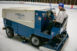 Mike Mullally drives the Zamboni at Owens Center ice rinks. He says it is more than just driving in circles. 
‘There is a real art to shaving the right amount of ice and adding the right amount of water’ he said.
