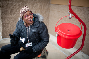 Crystal Bobo is ringing the bell for the Salvation Army for the 1st time this year. She wanted to contribute to the organization that helped her.  As a teenager, she lived at the Salvation Army shelter and they helped her get through high school.
