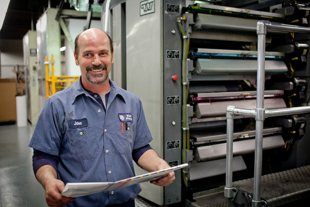 John Vanderheydt is a press operator at P&P Press in Peoria, IL. He has been in the printing business for 20 years.
 He says he enjoys his job, ‘it’s in my blood’.