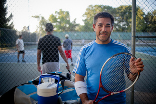 Roland Cantu works in marketing for IBM. He also is the father of three and a half month old twins and an eight year old daughter. That doesn’t leave much time for tennis, but he was glad to get out today.