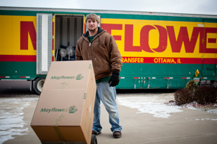 Taylor Morgan from Ottawa, IL works for Mayflower Moving. He is 18 years old and just out of high school, 
he says he loves his job ‘the best part about his job is that it is different every day’.