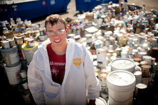 Cody Miller from Lemont, IL is a Lab Pack Chemist with Heritage Environmental Services. 
Today he is at the Household Hazardous Waste Event at Expo Gardens where they collected paints, oil, 
florescent bulbs and a host of other hazardous material.