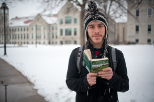 Sam Rosen is an education major at Bradley. He says he loves the snow and wishes 
he had more time to enjoy it. ‘I’d like to have a snowball fight or go sledding’, he said.