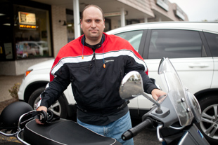 Michael Toliver has ridden his Vespa every day for the last four months.  At 60MPG the fuel savings is a big reason he rides.
 He also enjoys the fresh air, though admits when winter arrives he will be in the car more often.
