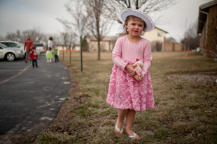 Josie Heffron (age 3) is attending church with her family. Later, they plan to hunt Easter eggs and have a family brunch