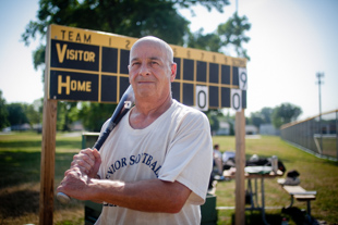 Richard Swigart has been playing softball almost his whole life. Today the CAT retiree is playing in the Peoria Park District 'Drop In Softball for Seniors', a recreational league for men and women over 50.