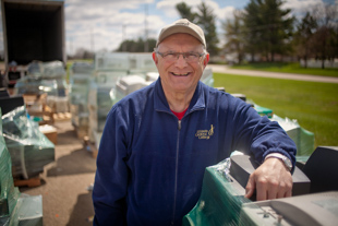 John Vogelsang, Director of Facilities Services at Illinois Central College, helped organize an Earth Day Recycling event at ICC.  They collected electronics or E-Waste at no charge. ‘It feels good when we can connect to the community’, he said.