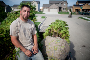 Rick Henry of Pekin, IL is delivering trees for Prairies Edge Landscape.  
He has been a landscaper since he graduated high school, says it keeps him in shape and in the outdoors.