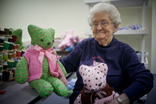 Jody Gilmore is the Peoria Area coordinator for Sojourn Bear. The non-profit group has made 
more than 27,000 teddy bears since 1998. The bears are given to adult cancer patients 
in the Peoria area, ‘we rely on donations to buy the material and stuffing’ she said.