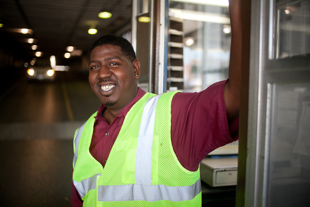 Tommy Flex works at a downtown parking garage. He has only had the job for a month
 but already likes the people he encounters every day.
